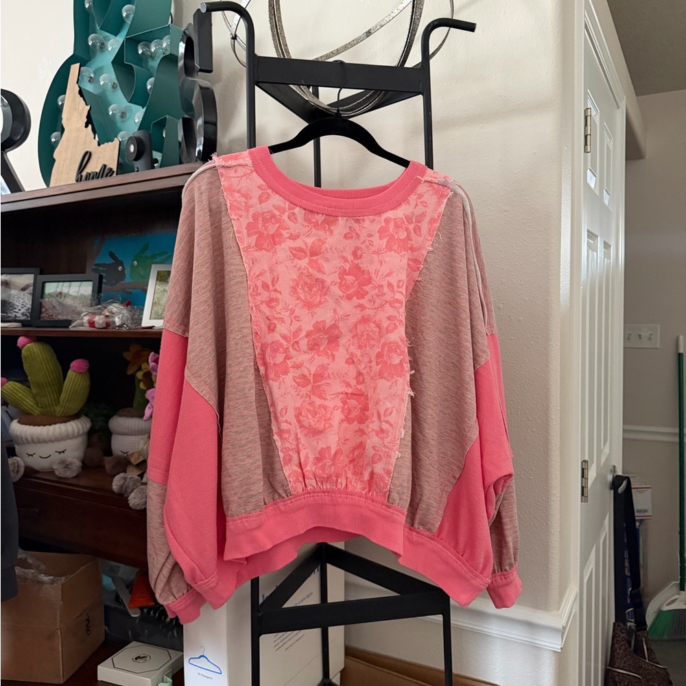 Floral Pink and Brown Sweatshirt